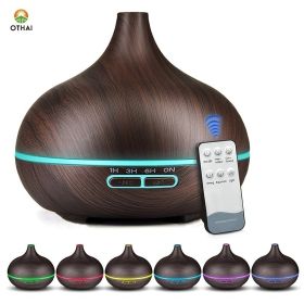 1pc 19.36oz/550ML Electric Aroma Diffuser; Essential Oil Diffuser; Air Humidifier; Ultrasonic Remote Control Color LED Lamp Mist Maker - Wood