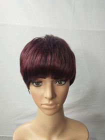 Women's wigs short straight black and red mixed color mechanism chemical fiber head covering African wigs - W025F