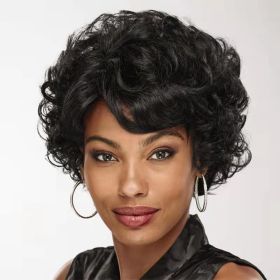 Black high-temperature silk wig women's short curly hair rose net chemical fiber headgear - MF05FF
