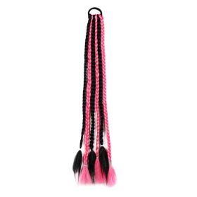Highlight Fluorescent Pink Black Hair Braid Wig Nightclub Braid Hair Ring Party Braid Ponytail Hair Extensions Bling Hairpieces - Default