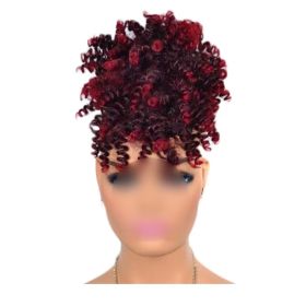 Afro Puff Drawstring Ponytail Synthetic Curly Hair Ponytail Extension Large Size Hair Bun Clip Hair Extensions,Black Red - Default