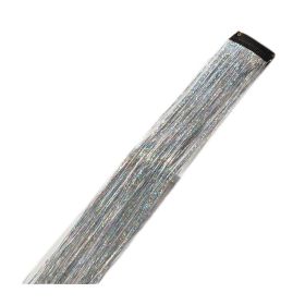 5 Pcs Highlight Glitter Tinsel Hair Extensions Clip-In Party Shiny Hair Extensions Bling Bling Hairpieces,Silver - Default