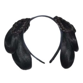 Women Wig Han Chinese Clothing Updo Headband Hair Bun Chinese Traditional Costume Accessory Black Hairpiece - Default