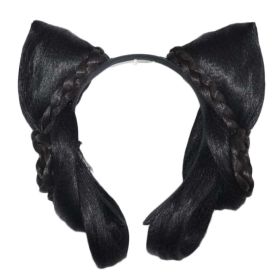 Women Wig Han Chinese Clothing Updo Headband Cat Ears Hair Bun Chinese Traditional Costume Accessory Black Hairpiece - Default