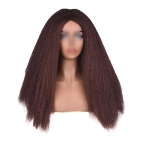 Afro Yaki Hair Straight Curly Wigs Dark Brown Long Full Wig Fluffy Synthetic Hair Wigs for Daily Wear, 24inch - Default