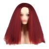 Afro Yaki Hair Straight Curly Wigs Wine Red Long Full Wig Fluffy Synthetic Hair Wigs for Daily Wear, 24inch - Default