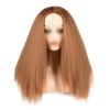 Afro Yaki Hair Straight Curly Wigs Khaki Long Full Wig Fluffy Synthetic Hair Wigs for Daily Wear, 24inch - Default