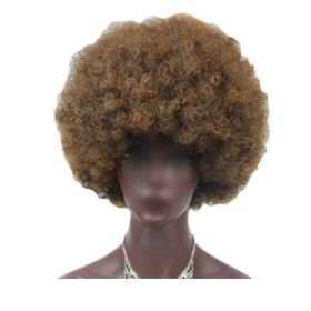 Brown Short Afro Curly Hair Wigs Women Large Fluffy Synthetic Hair Short Full Wig for Party and Daily - Default