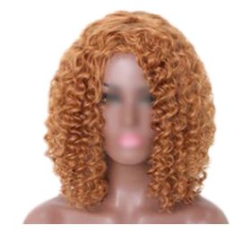 Light Coffee Afro Hair Wig Short Curly with Bangs Fluffy Wigs Synthetic Hair Full Wig,16 inch - Default