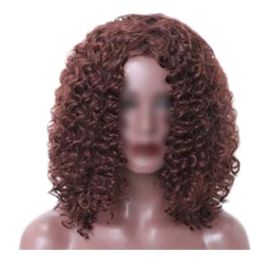 Dark Brown Afro Hair Wig Short Curly with Bangs Fluffy Wigs Synthetic Hair Full Wig,16 inch - Default