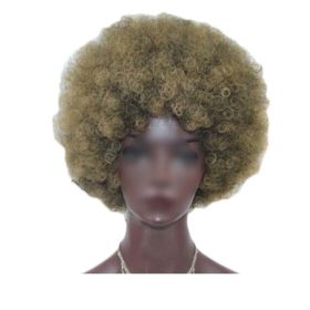 Khaki Short Afro Curly Hair Wigs Women Large Fluffy Synthetic Hair Short Full Wig for Party and Daily - Default