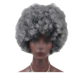 Grey Short Afro Curly Hair Wigs Women Large Fluffy Synthetic Hair Short Full Wig for Party and Daily - Default