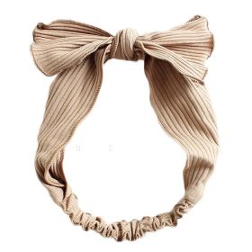 Khaki Simple Bowknot Stretch Hairband Solid Color Headband Out Wide Hair Ribbon Headwrap - Default