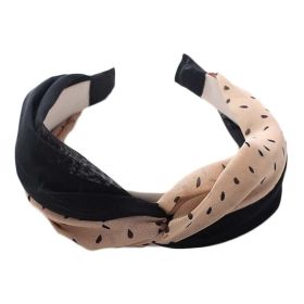 Wide Cross Headband Chiffon Polka Dot Hair Accessories Cloth Turban Headband for Women,Black Beige - Default