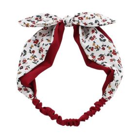 Crepe Floral Bowknot Double Layer Headband Chiffon Red Flowers Headwear Stretchy Headwrap - Default