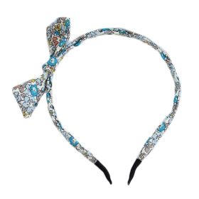 Womens Girls Lovely Sweet Blue Floral Bowknot Skinny Headband Cotton Hairband Hair Accessories - Default