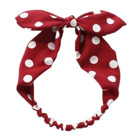 Crepe Wine Red Knotted Headband Vintage Polka Dot Bowknot Hair Ribbon Wide Hairband Hair Wrap - Default