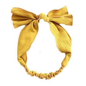 Yellow Simple Bowknot Stretch Hairband Solid Color Headband Out Wide Hair Ribbon Headwrap - Default