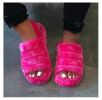 Women Fur Wedge Slippers with Ankle Elastic Band Open Toe Winter Slides Home Slipper Plush Slip-on Fluffy Warm Indoor Slippers Comfortable - Pink - 37