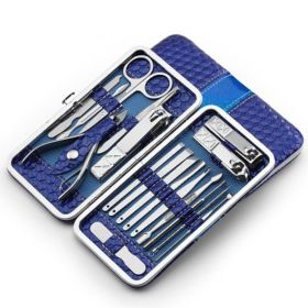 Set of 18 Pieces Nail Clipper Set Stainless Steel Nail Tools Manicure & Pedicure Travel Grooming Kit with Hard Case - blue