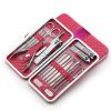 Set of 18 Pieces Nail Clipper Set Stainless Steel Nail Tools Manicure & Pedicure Travel Grooming Kit with Hard Case - pink