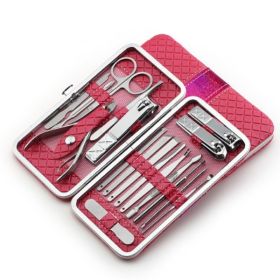 Set of 18 Pieces Nail Clipper Set Stainless Steel Nail Tools Manicure & Pedicure Travel Grooming Kit with Hard Case - pink