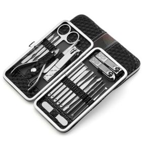 Set of 18 Pieces Nail Clipper Set Stainless Steel Nail Tools Manicure & Pedicure Travel Grooming Kit with Hard Case - black
