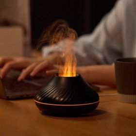 Newest RGB Flame Aroma Diffuser 130Ml 3d Colorful Flame Humidifier Fire Volcano Diffuser Flame - Black