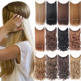 Fish Line Natural Fiber Hairpiece Hair Extension Long Women Curly Straight Wig - 06