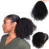 Women Synthetic Hair Afro Curly Ponytail Puff Short Wig Extension Hairpiece - Black