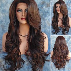 Women Fashion Long Wavy Curly Hair Cospaly Costume Full Wigs Hair Extension - Brown
