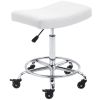 CoVibrant Wide Rolling Stool with Locking Wheels Footrest Adjustable Height Swivel for Salon Kitchen - White