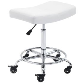 CoVibrant Wide Rolling Stool with Locking Wheels Footrest Adjustable Height Swivel for Salon Kitchen - White