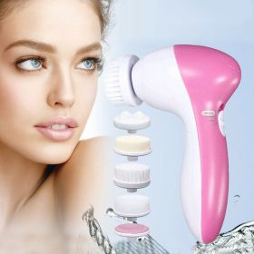5 in 1 Electric Facial Cleansing Brush Exfoliater Deep Cleaning Face Massage Brush Skin Care Massage Spa 5 Heads - White