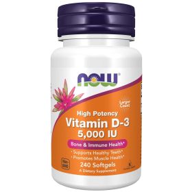 NOW Supplements, Vitamin D-3 5,000 IU, High Potency, Structural Support*, 240 Softgels - NOW