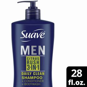 Suave Men Citrus Rush 3-in-1 Shampoo Conditioner Body Wash, All Hair Types 28 oz - Suave