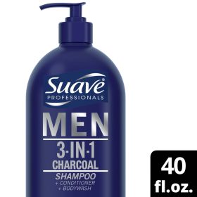 Suave Professionals 3-in-1 Shampoo, Conditioner & Body Wash for Men all Hair Types with Charcoal, 40 oz - Suave