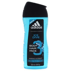 Adidas Ice Dive 3 Hair & Body Wash Marine Extract Refreshing , 8.4 oz Shower Gel - Adidas