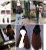 Womens Black Winter Knit Hat with Light Brown Synthetic Long Curly Corn Wave Hair Attached Wig Cap - Default