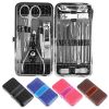 Set of 18 Pieces Nail Clipper Set Stainless Steel Nail Tools Manicure & Pedicure Travel Grooming Kit with Hard Case - brown