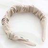 Beige PU Leather Pleated Wide Headband Womens Simple Hairband Hair Accessories - Default