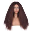 Afro Yaki Hair Straight Curly Wigs Dark Brown Long Full Wig Fluffy Synthetic Hair Wigs for Daily Wear, 24inch - Default
