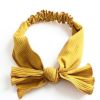 Yellow Simple Bowknot Stretch Hairband Solid Color Headband Out Wide Hair Ribbon Headwrap - Default